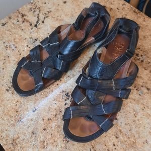Romika Women's Black Leather Sandals Flats Size 39 8-8.5